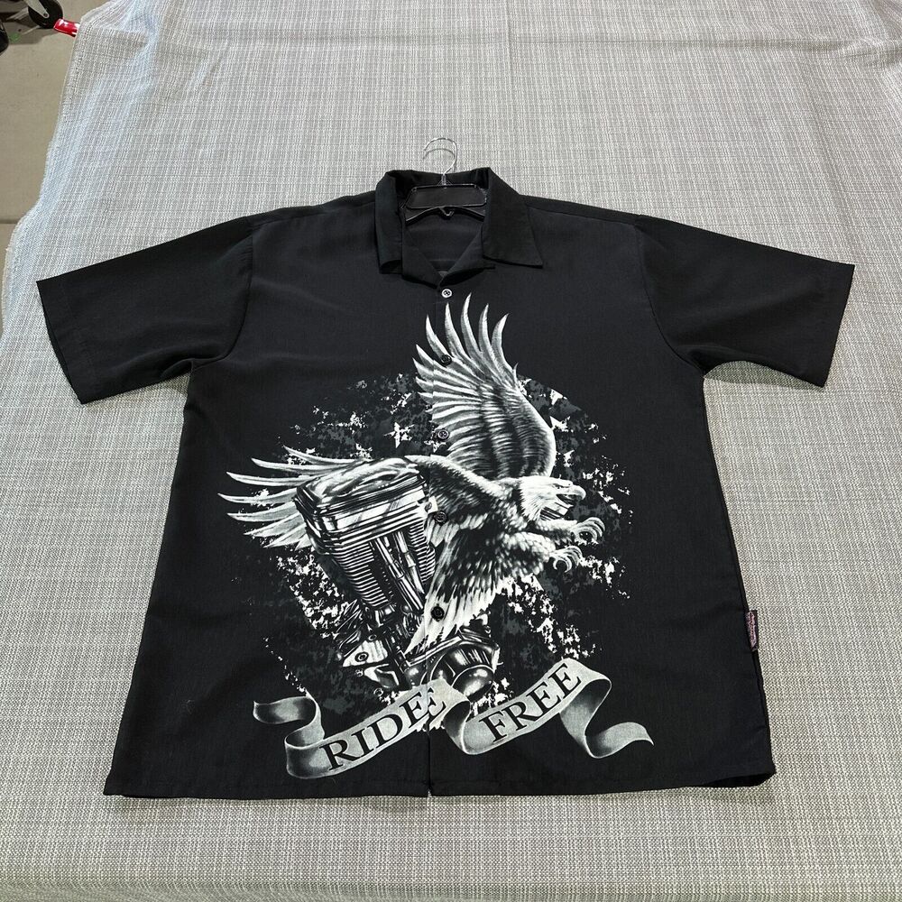 Sapphire Lounge Shirt Mens Large Black Eagle Motorcycle Grunge Gothic Streetwear